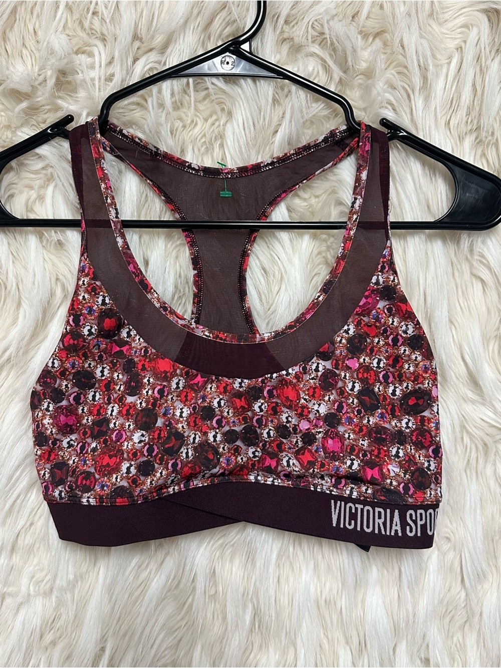 Victoria’s Secret Sport Floral Mesh Racerback Sports Bra Burgundy Pink S